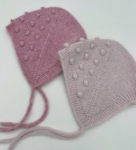6-9 M Pink Kid Mohair Blend Knit Baby Bonnet with Bobbles
