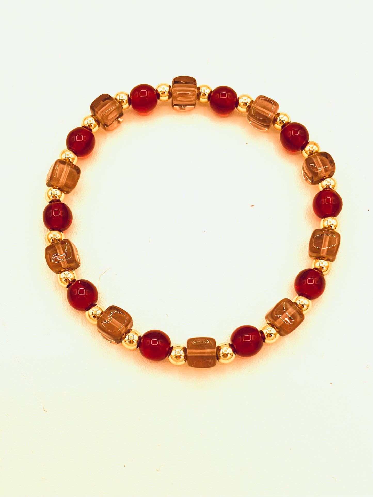 Amethyst Cube with Chocolate Garnet and Gold Bracelet