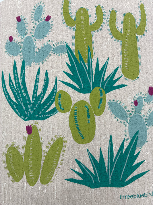 Cacti on Sand Swedish Dishcloth