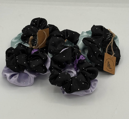 Halloween Black Studded Scrunchie - Pair