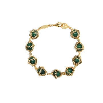 Caged Malachite Gemstone Gold Bracelet