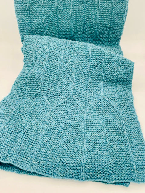 Teal Organic Wool Origami Cable Shawl/Scarf