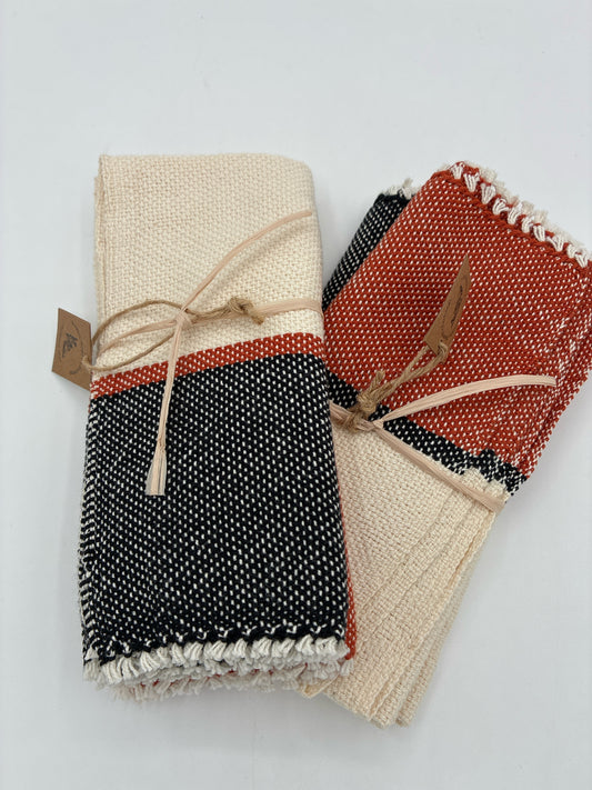 Hand Woven Center Stripe Napkins - Rust