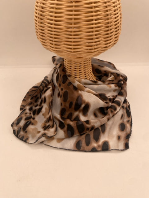 White, Black, Brown Animal Print Square Scarf