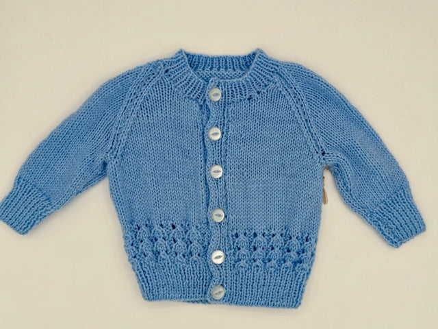 3-6 M Blue Acrylic Knit Cardigan with Cable Border