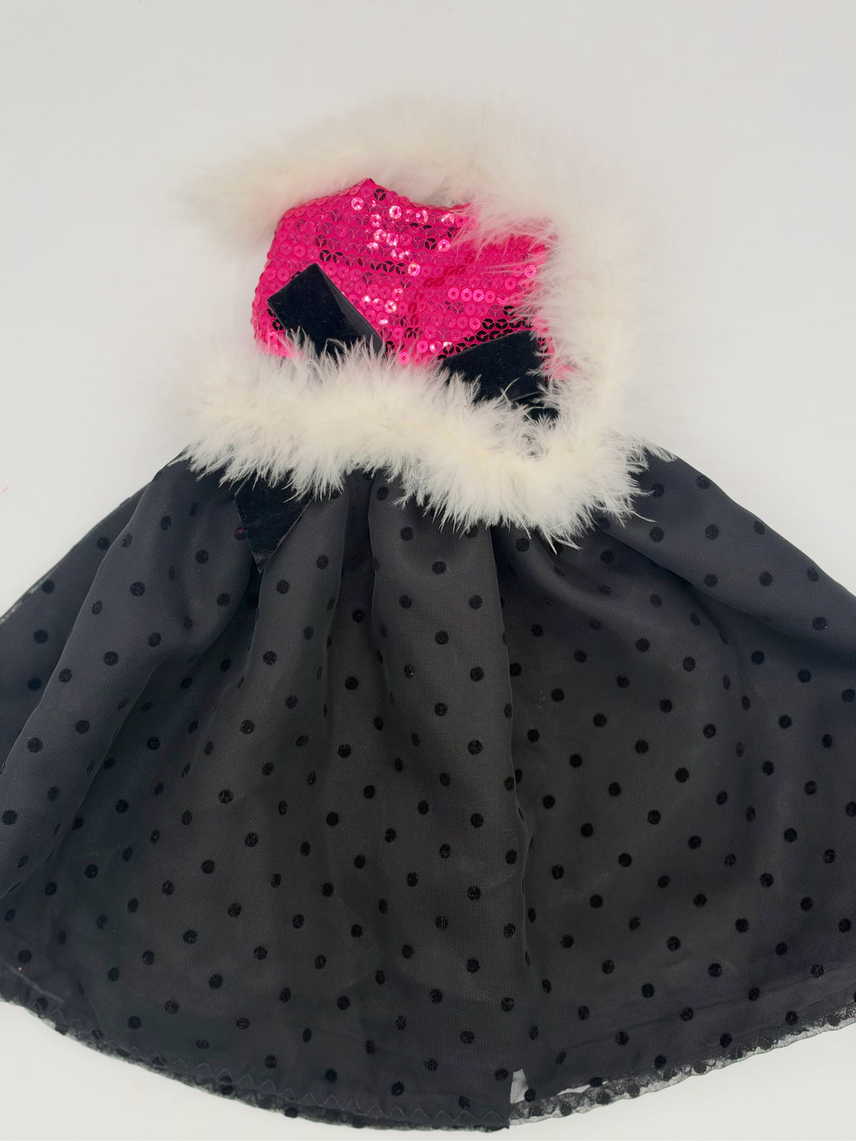 Black Polka Dot Skirt with Pink Sequined Top and White Boa for 18" Doll