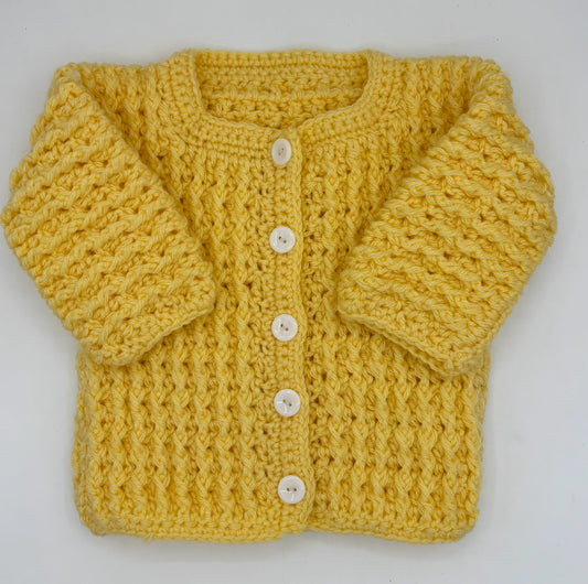 12 M Yellow Acrylic Rib Crochet Cardigan