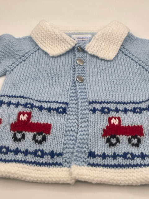 1 Y Light Blue with Red Truck Knit Cardigan
