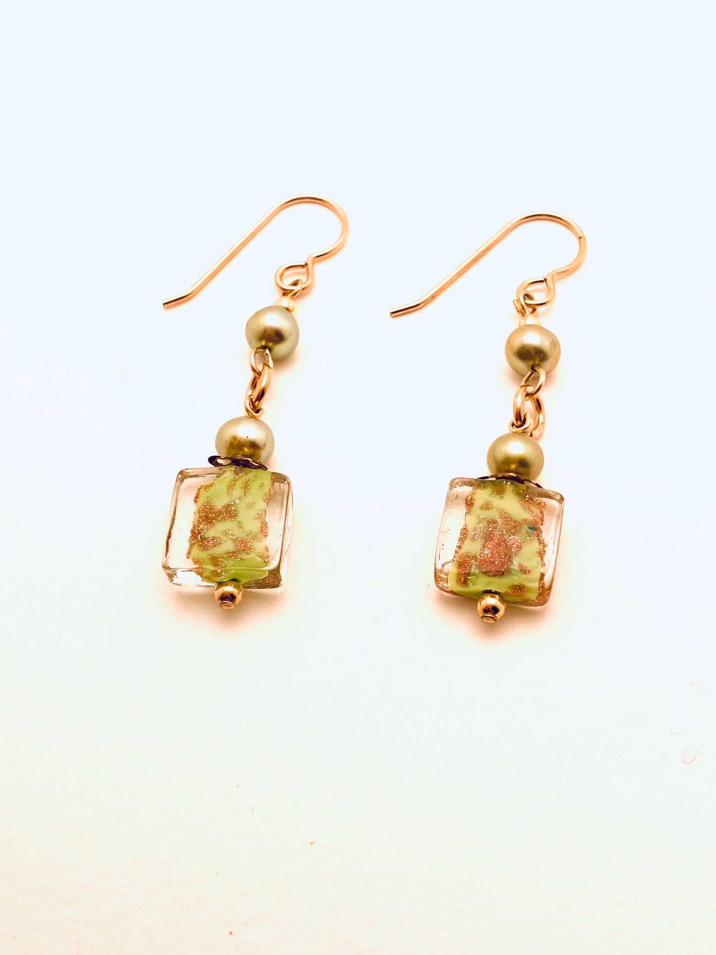 Venetian Glass and Pearl Gold Filled Earrings