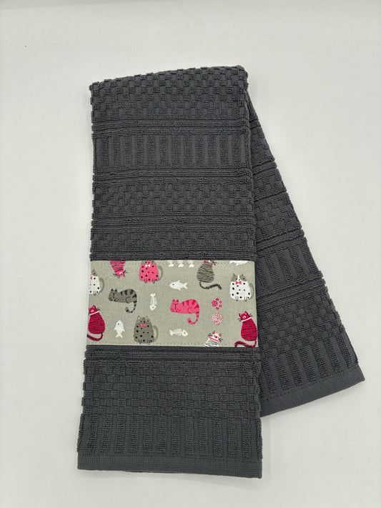 Dark Gray Towel with Cat Trim