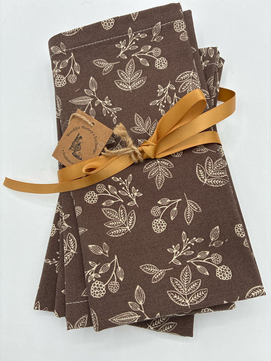 Brown and Cream Floral Napkins