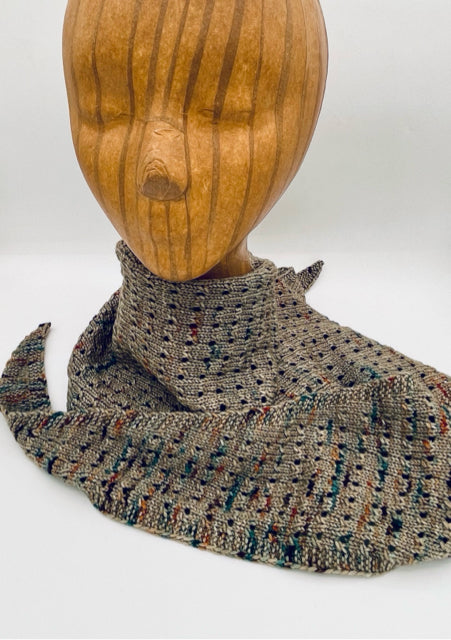 Stone and Multi Merino Wool Crochet Triangle Shawlette