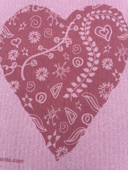 Large Heart on Rose Swedish Dishcloth