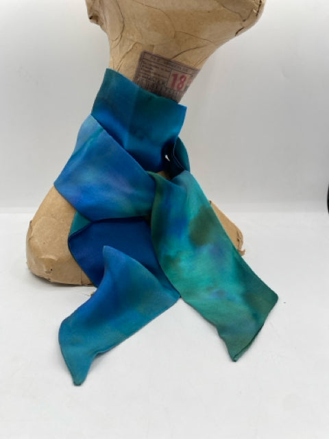 Teal Silk Skinny Scarf