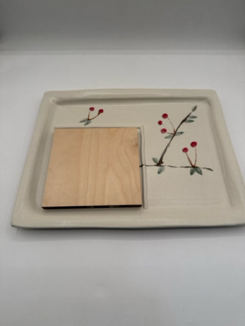 Porcelain Cheese Tray With Wooden Insert