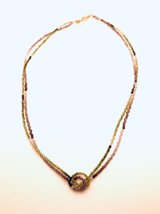 Green Shaded Tourmaline and Purple Shaded Spinel Knotted Necklace