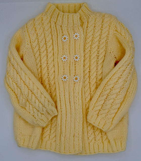 6 Y Yellow Acrylic Knit Sweater Coat with Daisy Buttons
