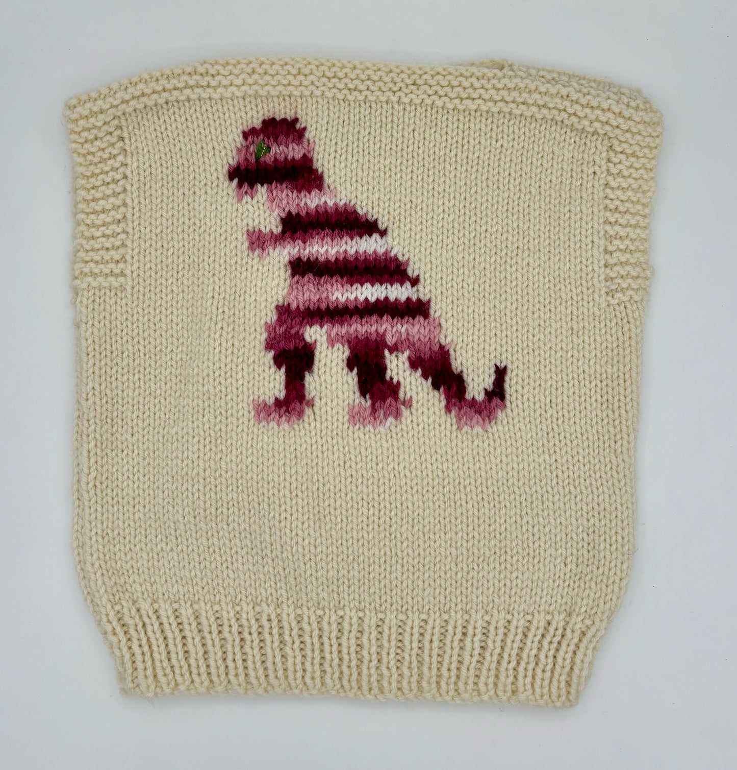4 Y Cream Acrylic Knit Vest with T-Rex