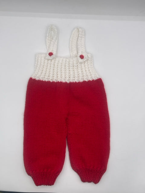 3-6 M Red and White Acrylic Knitted Overalls