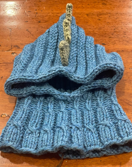 Child Small Blue Superwash Wool Dinosaur Balaclava