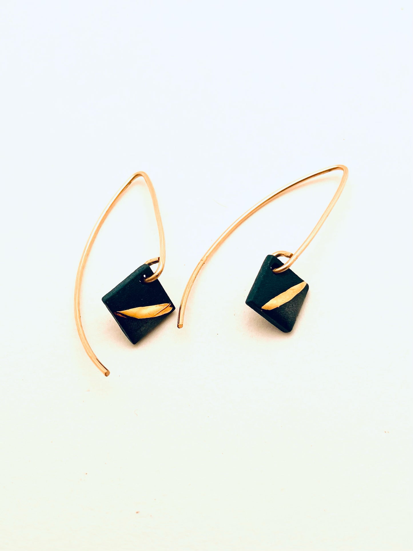 Gold Strip  Square Earrings, Teal