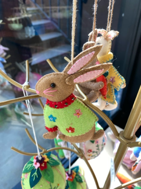 4" Brown Rabbit in Green Dress