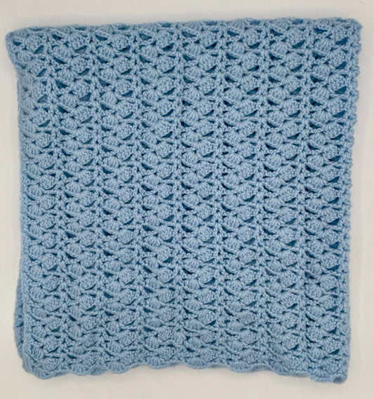 Blue Crocheted Fan Baby Blanket