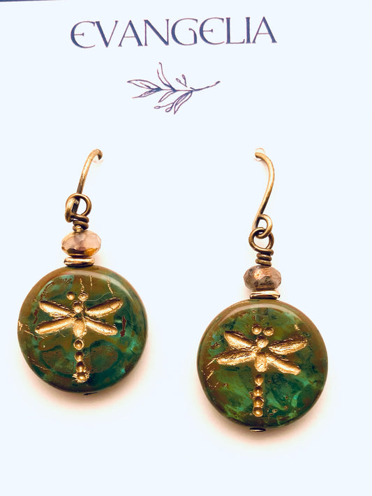 Czech Glass Earrings, Dragonfly