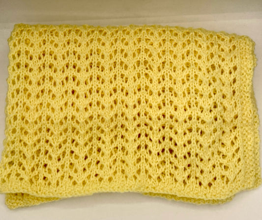 Yellow Acrylic Lace Knitted Baby Blanket