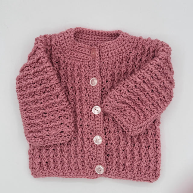 12 M Dusty Rose Acrylic Rib Crochet Cardigan