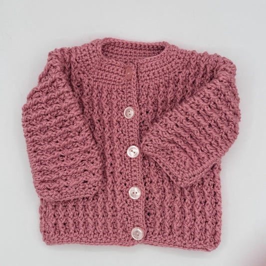12 M Dusty Rose Acrylic Rib Crochet Cardigan