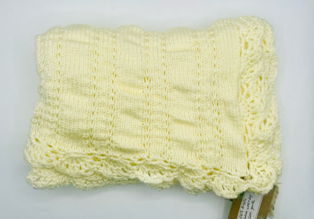 Cream Ruched Acrylic Knit & Crochet Blanket