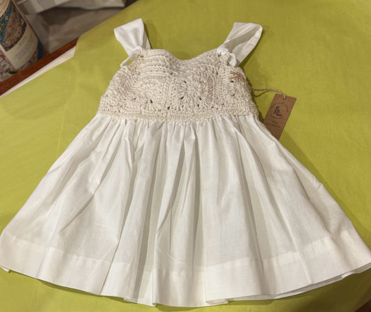 12-18 M White Cotton Crochet Bodice Dress