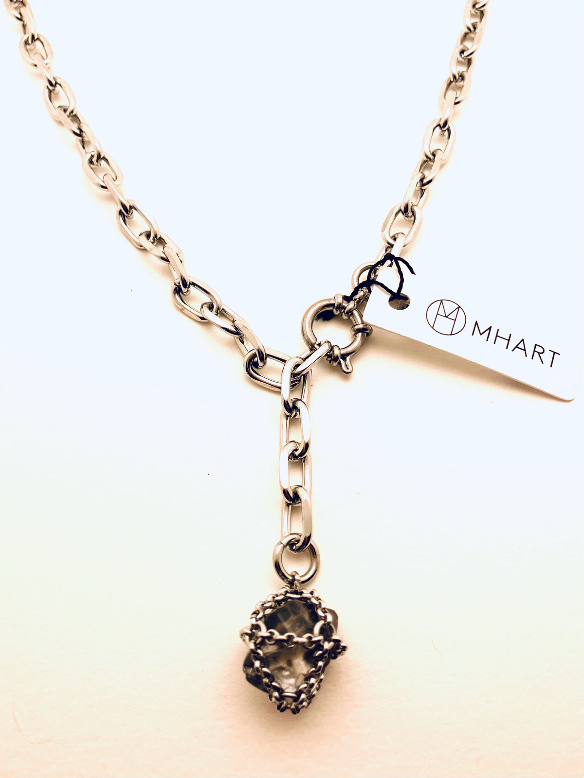 Stainless Steel Chain with Caged Quartz  Necklace, small quartz