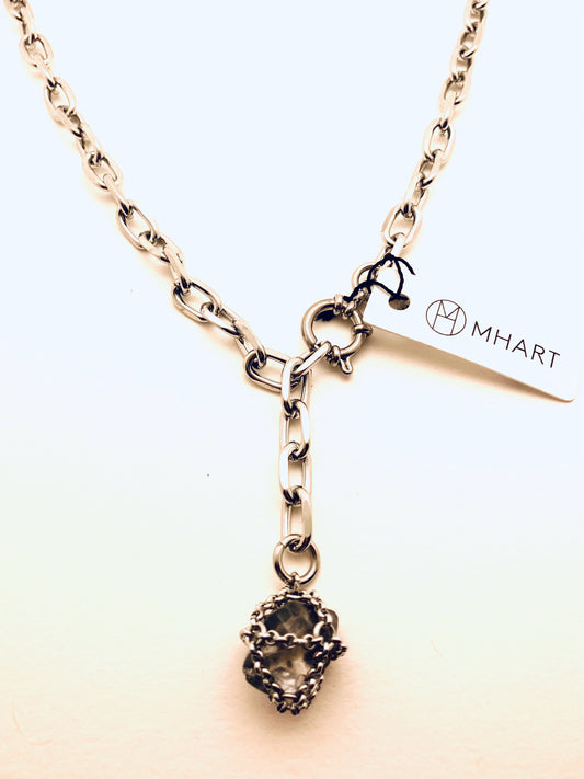 Stainless Steel Chain with Caged Quartz  Necklace, small quartz