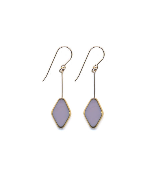 Large Mauve Diamond Shaped Drop Earrings, German Vintage Glass Beads
