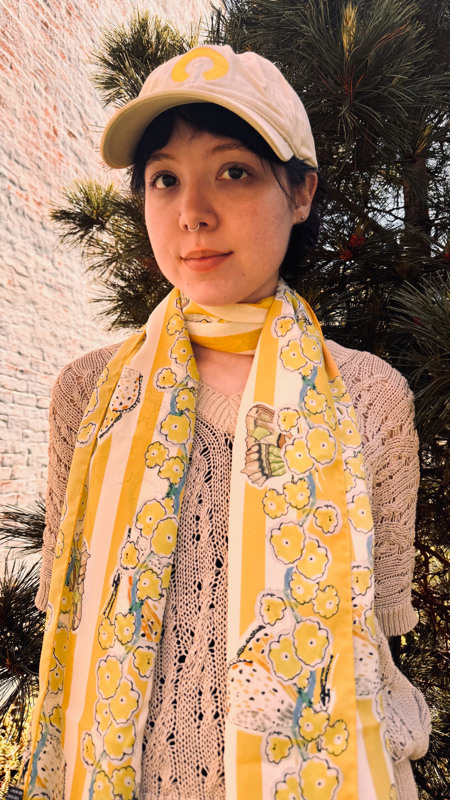 Butterflies on Yellow Flowers Silk Scarf