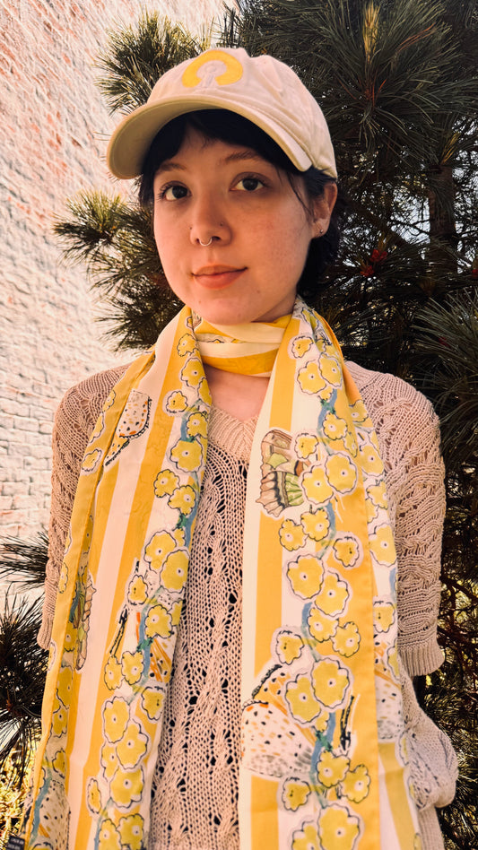 Butterflies on Yellow Flowers Silk Scarf