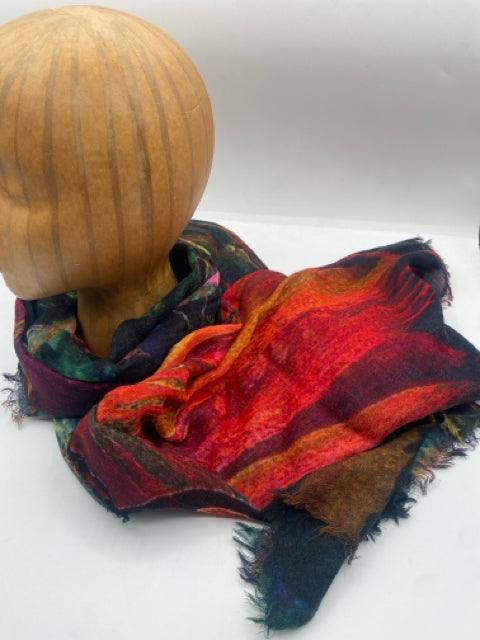 Harvest Multi Wool Scarf -Abstract Floral with 4 Sided Fringe