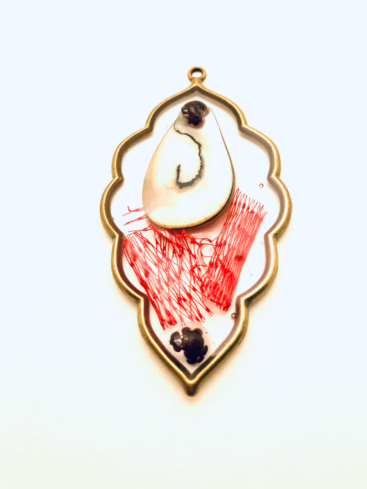 Scalloped Shaped Resin Pendants, with Red