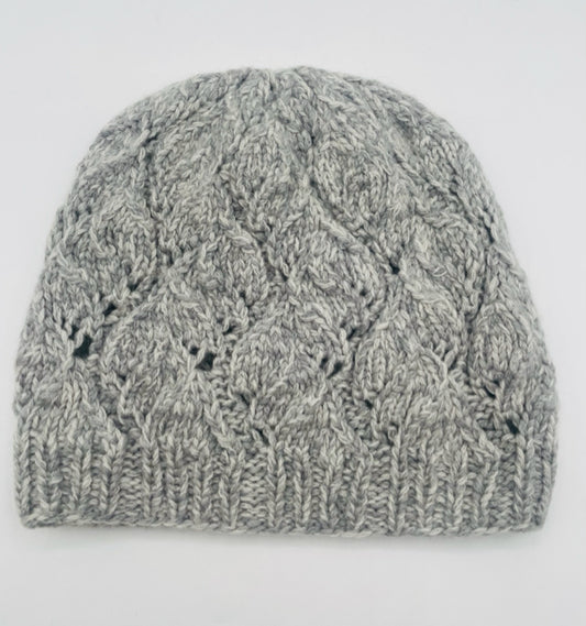 M Light Grey Cashmere Leaf Lace Knit Hat