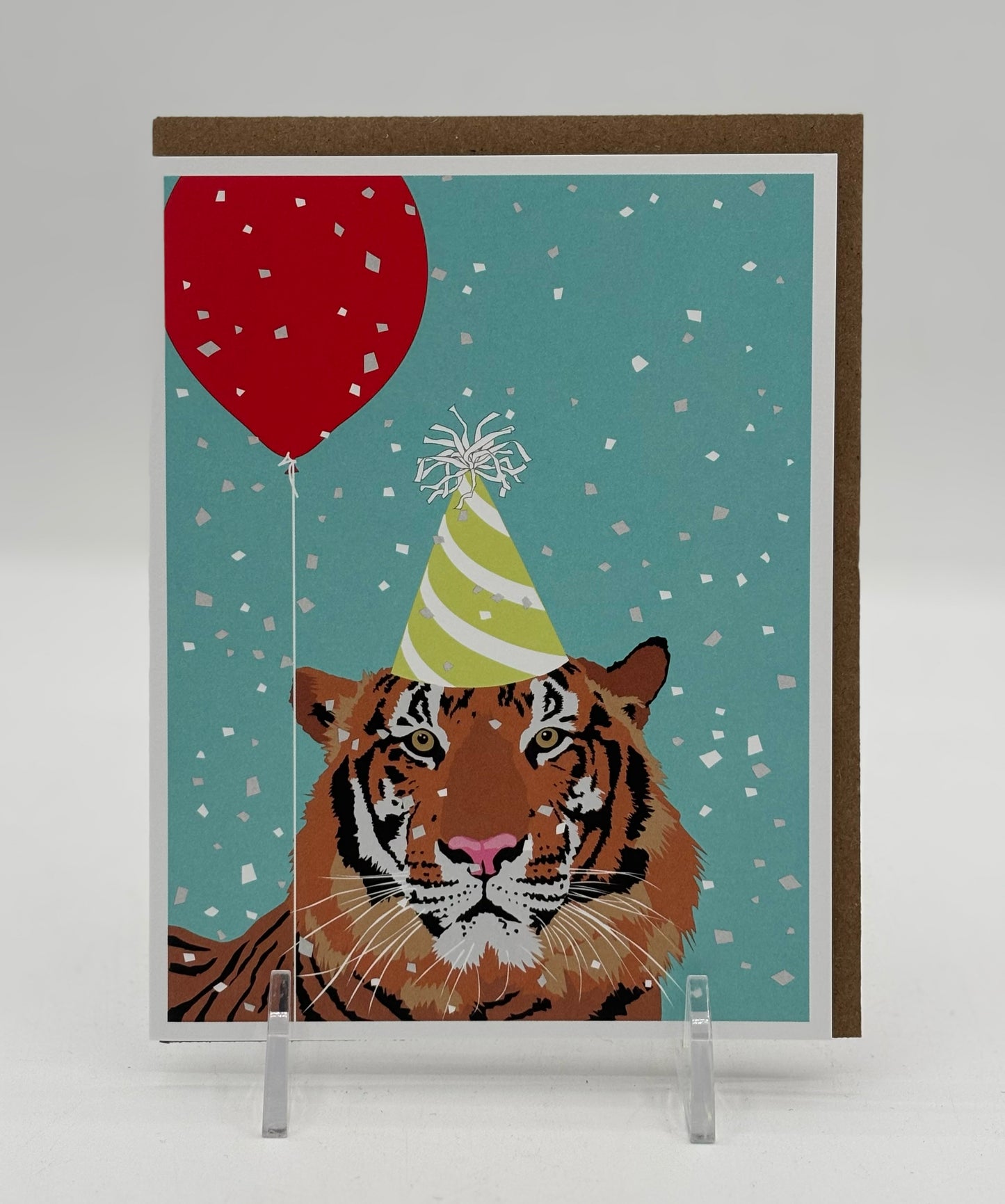 Tiger and Confetti Birthday Card