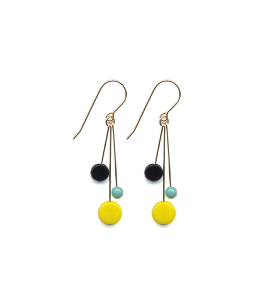 Yellow Cluster Earrings with Aqua/Black