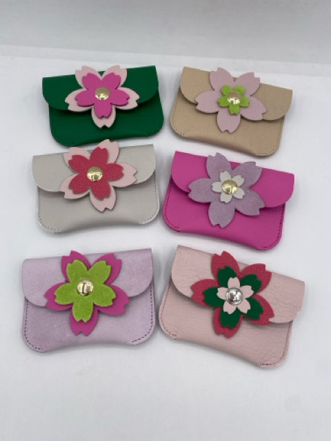 Leather Card Purse with Flower
