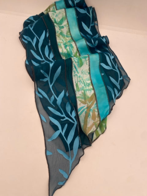 Dark Teal Silk Collage Scarf