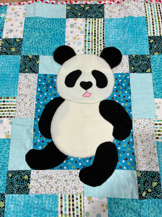 Reversible Blue Baby Quilt with Panda
