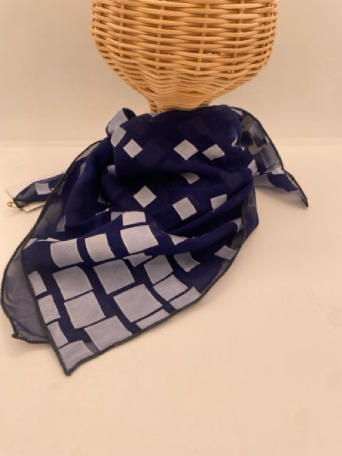 Dark Blue Squares Silk Scarf