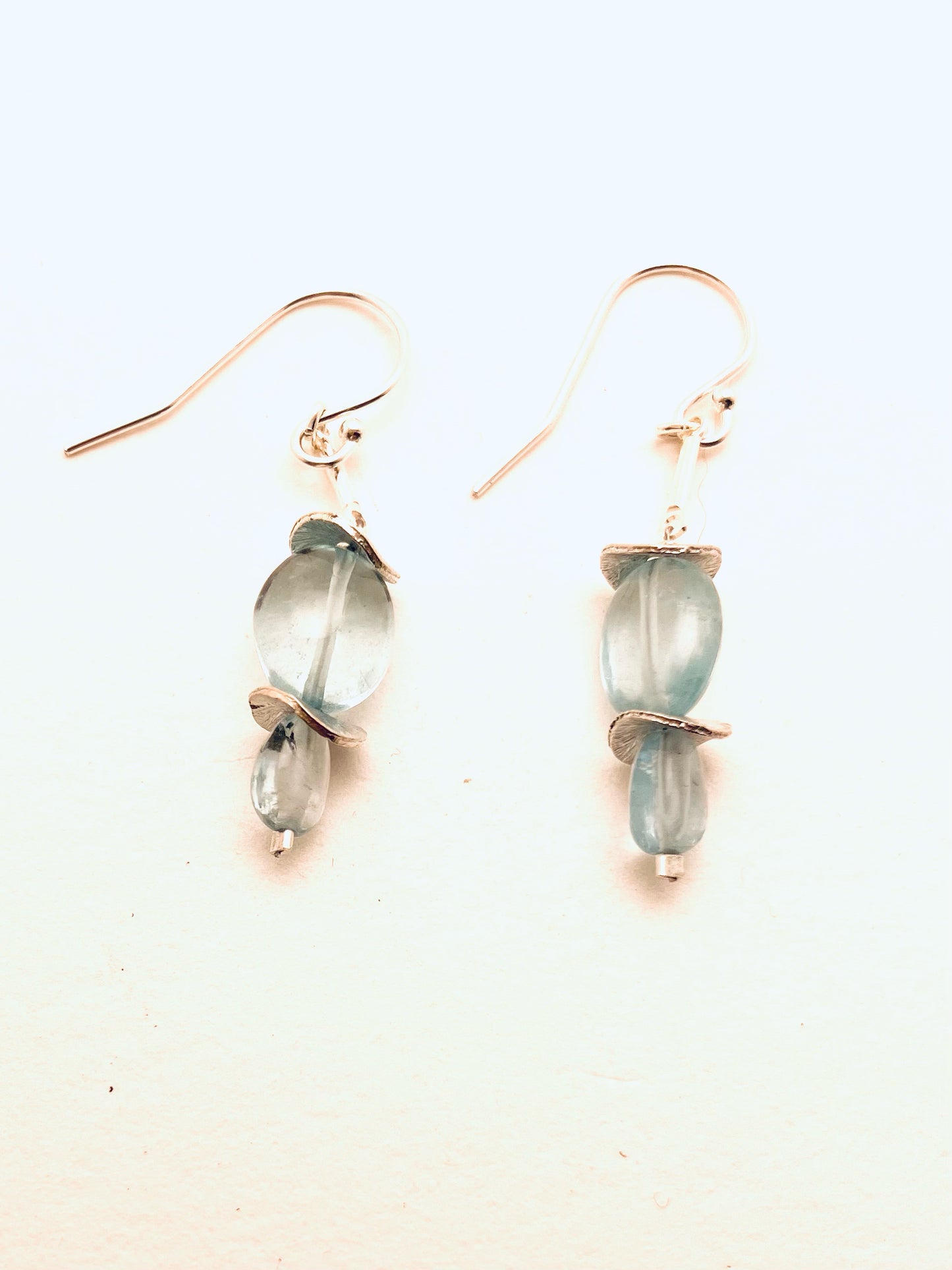 Smooth Aquamarine Double with Sterling Discs Earrings