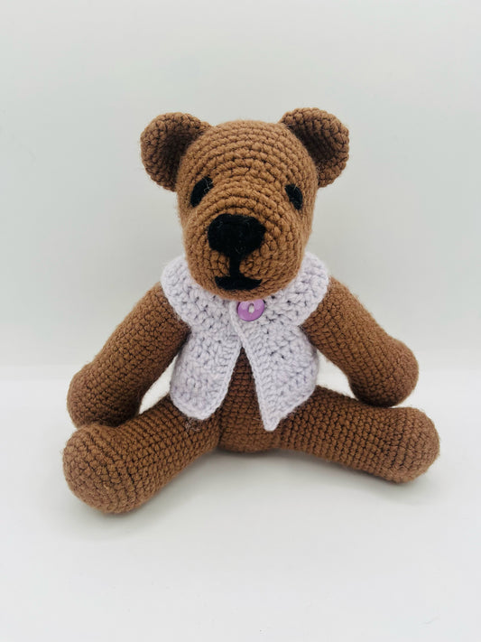 Light Brown Bear with Lavender Vest