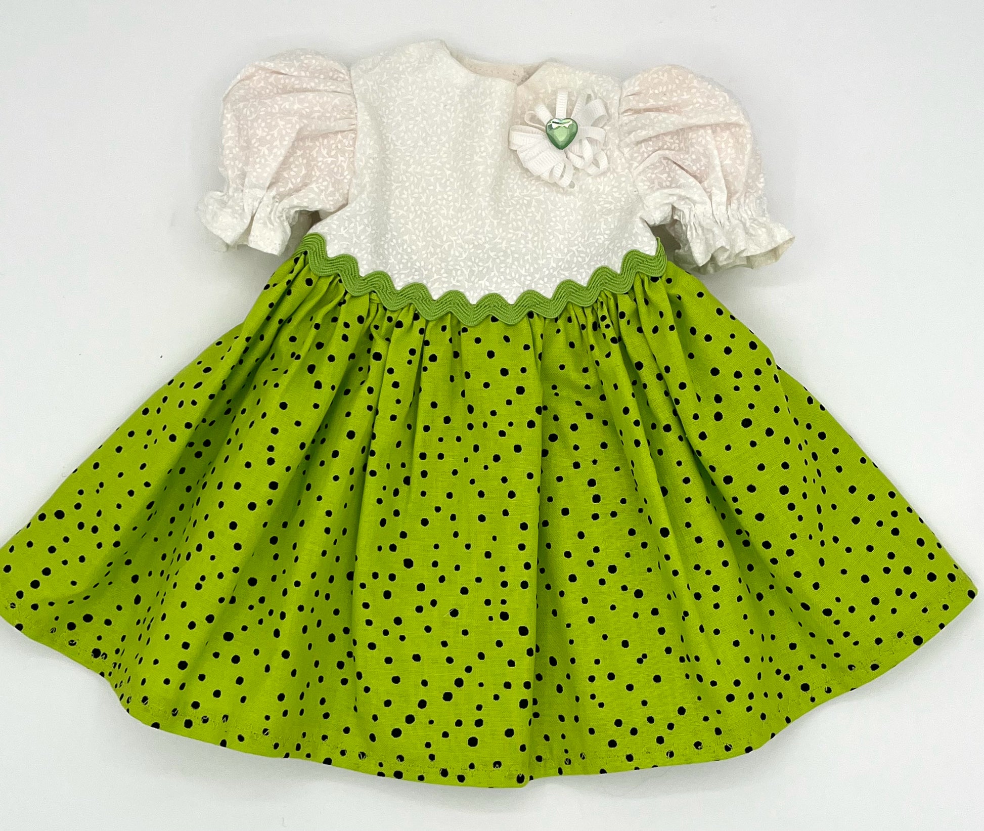 Lime Green Dotted Dress with Sleeves for 18" Doll Lime Green Dotted Dress with Sleeves for 18" Doll